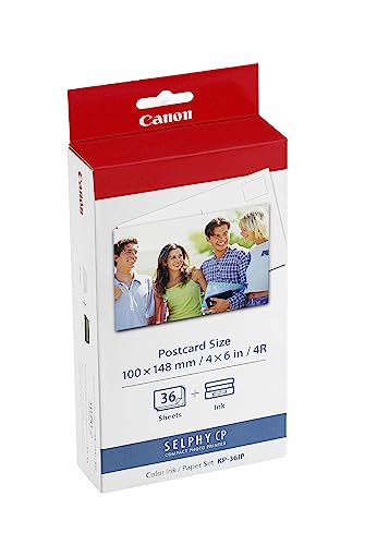 Canon KP-36IP Original Ribbon/Paper Set Postcard Size 10x15cm for SELPHY CP Printers (36 sheets, lab-quality photos, colorfast for up to 100 years, water-repellent, scratch-resistant, fingerprint-proof) on Sale